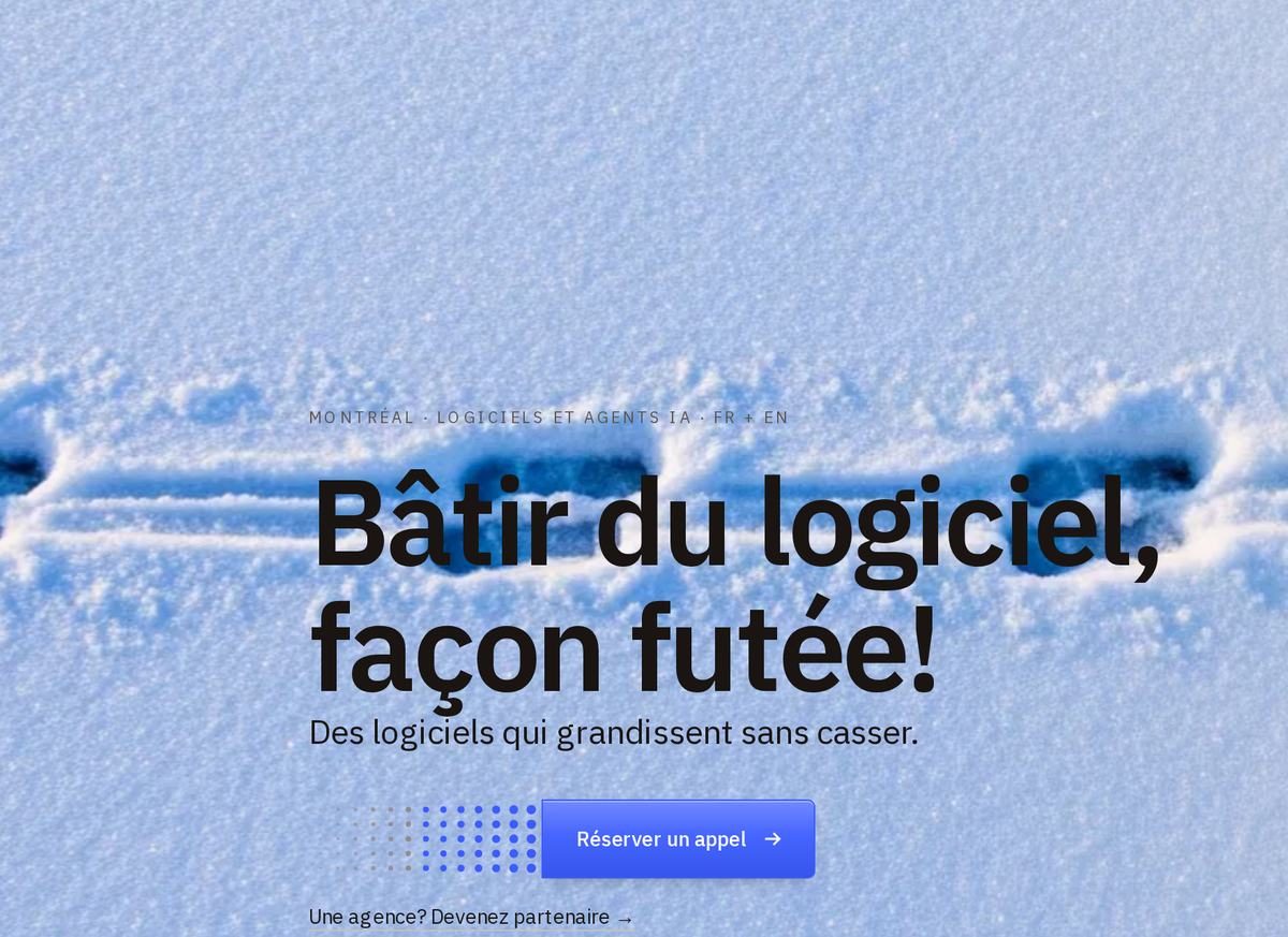 L'accueil de clevrstart en français : « Bâtir du logiciel, façon futée! »