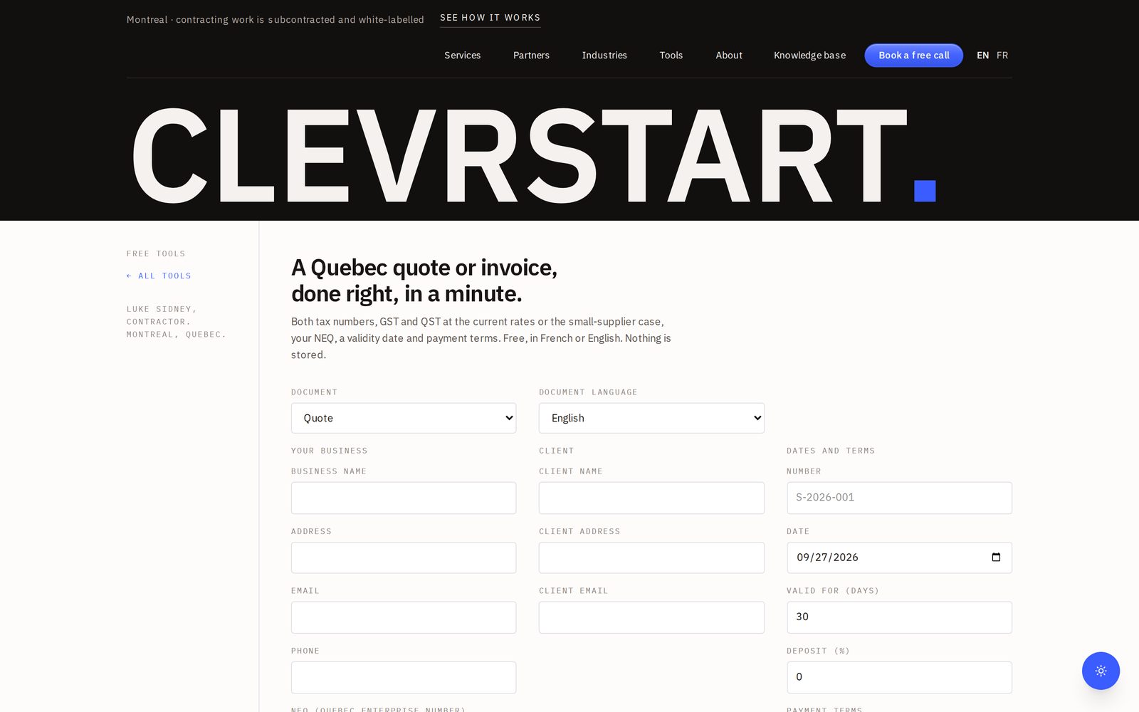 Le générateur de soumissions et de factures du Québec de clevrstart.